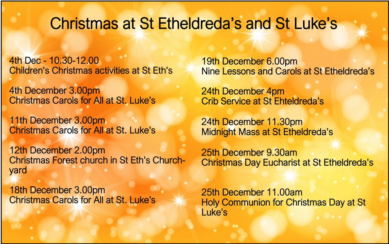 Christmas Activities Ma 2022 The Churches Of St Etheldreda And St Luke, Hatfield | Christmas